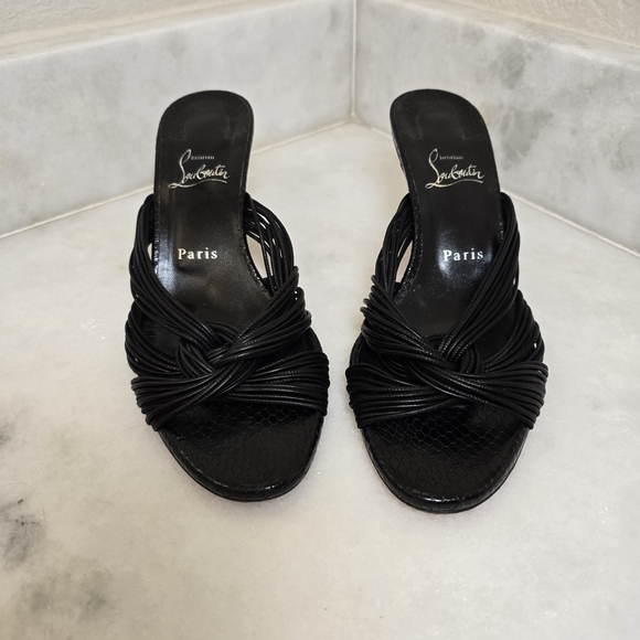 Christian Louboutin Shoes - Christian Louboutin Black Knotted Slide Heels Size 9 | Classic Paris Designer